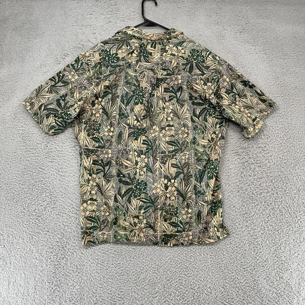 Tori Richard Camp Shirt Mens Large Green Floral Hawaiian Short Sleeve Button Up